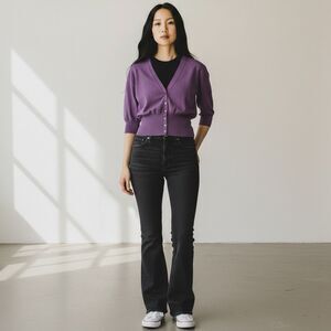 Vintage Y2K Womens Cardigan Bolero Size L Purple Cropped Fitted Preppy Boho